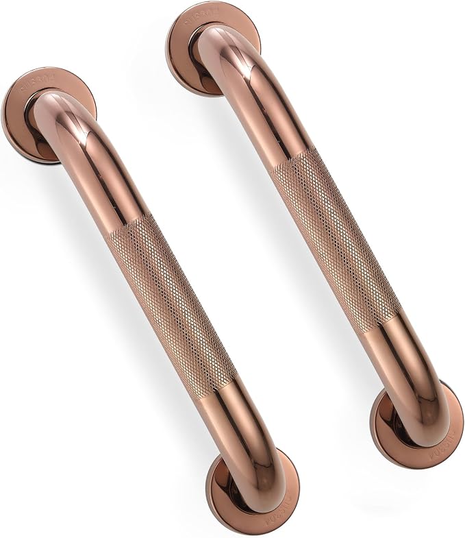 Grab Bars for Shower, Zynuhmo 2 Pack 12 Inch Anti Slip Stainless Steel Bathroom Safety Shower Grab Bar Handrails for Handicap Injury Pregnant Senior Assist Shower Handles(Rose Gold, 1.25" Diameter)
