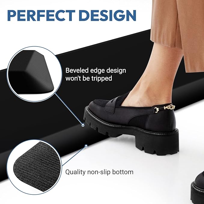 4/5 Inch Thick Kitchen Mat - Cushioned Anti Fatigue Mats for Kitchen Floor - Easy to Clean, Water Resistant, Non-Slip Kitchen Rug for Sink, Office, Kitchen (17''x24'' Black)