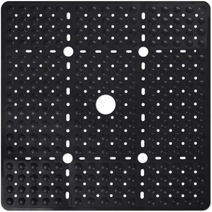 ZOESOE Square Shower Mat Non Slip: 27 x 27 Inches Large Shower Mats for Inside Shower, Soft TPE Shower Floor Mat with Suction Cups and Drain Holes, Machine Washable