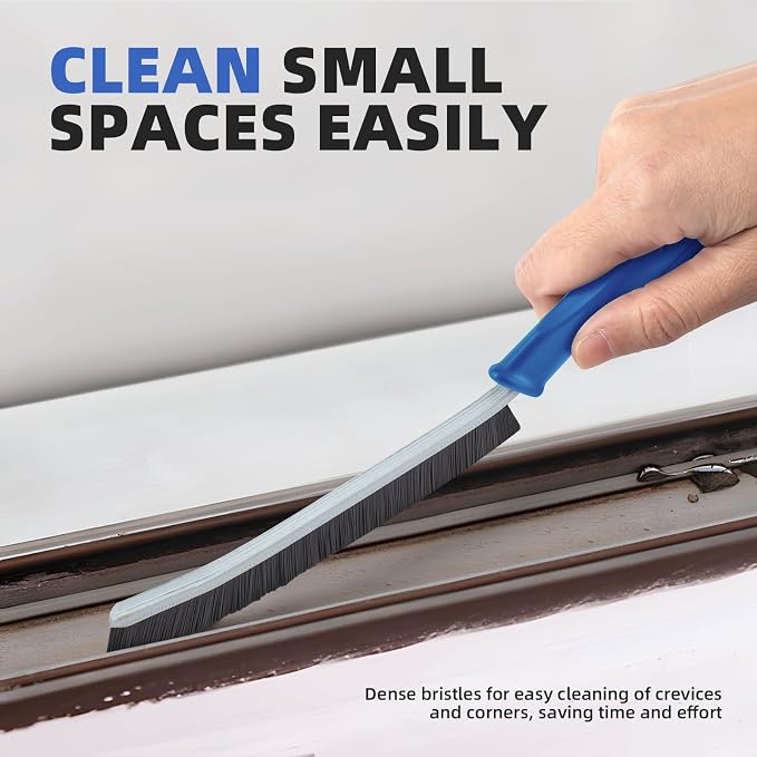 FOOGWEE Hard Bristle Crevice Cleaning Brush - Cleaning Supplies - Grout Cleaning Brushes for Household Use - Crevice Cleaning Tool for Bathroom, Home and Kitchen (3, Blue)