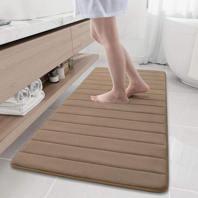 Buganda Memory Foam Bath Mat, 60" x 24", Ultra Soft and Non-Slip Bathroom Rugs, Water Absorbent and Machine Washable Bath Rug Runner for Bathroom, Shower, and Tub, Mocha