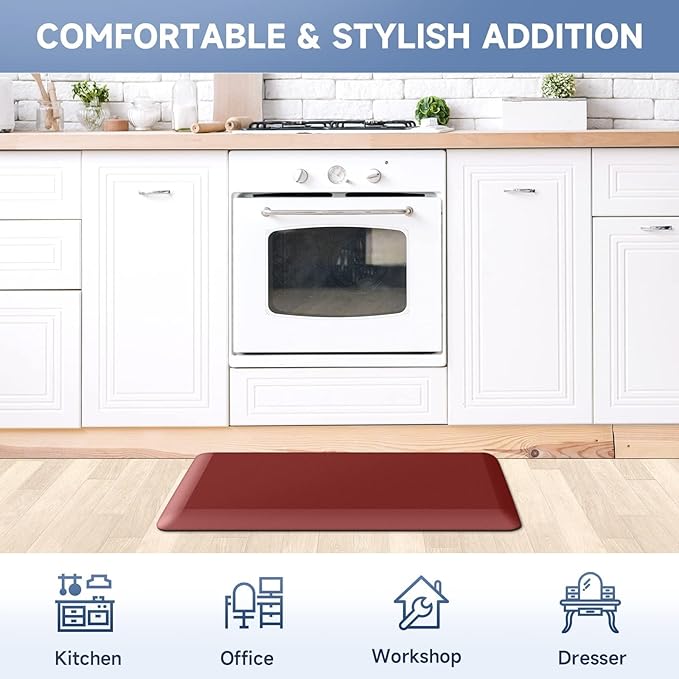 4/5 Inch Thick Kitchen Mats for Floor, StepRite Kitchen Rug for Standing Desk, Non-Slip, Thicker, Stain & Water Resistant, Comfort Anti Fatigue Floor Mat for Home, Kitchen, Office - Red,70 * 24''