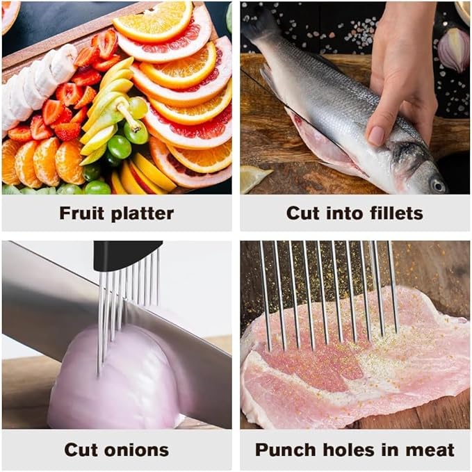 Onion Slice Holder, 2026 New Stainless Steel Onion Slice Holder Lemon Slicer Vegetable Cutter, Multifunctional Chopper Assistant Kitchen Slicer Tool for Fruit, Meat, Tomato, Onion Slicing ﻿ (3pcs)