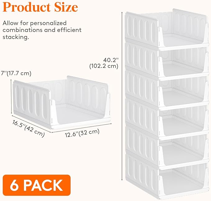 Lifewit 6 Pack Stackable Closet Organizers and Storage Basket for Clothes, Plastic Sweater Storage Bins for Wardrobe, Multifunctional Pants Organizer for RV, Pantry, Kitchen, Dorm, 16.5" Depth