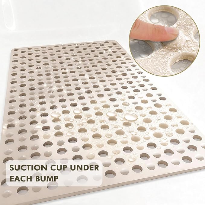 Tiamo Large Bathtub Mat 20.87" x 33.86",Non Slip Shower & Tub Mat for Elderly & Pregnant Women,Big Suction Cups,Quick Drain,Soft & Durable,Apricot