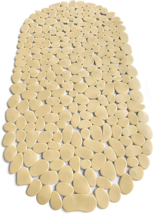 “Pebbles” Non-Slip Bathtub & Shower Mat 27”x14” Oval - Non-Toxic - Safe, Clean, Machine-Washable, Superior Grip & Drainage, Vinyl, for Smooth Floors ONLY, Opaque Light Brown