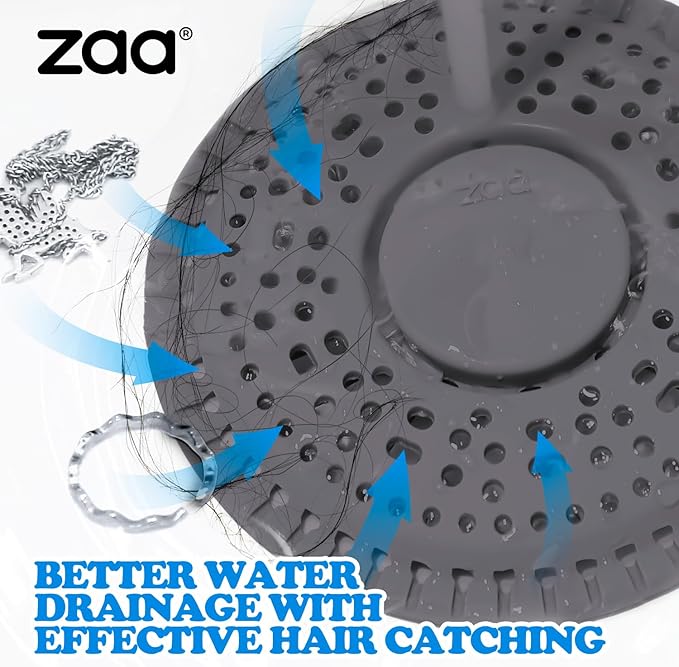 zaa Shower Drain Hair Catcher, Upgraded 2Pack Premium Silicone Drain Protector & Shower Drain Cover for Regular Floor Drains of Shower Room, Bathroom, Dark Gray