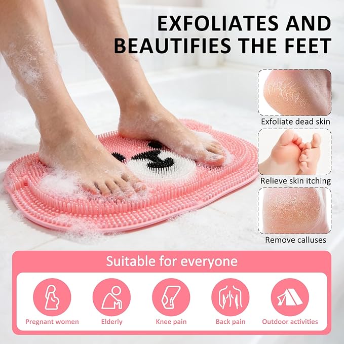 Foot Scrubber in Shower - Non-Slip Silicone Foot Scrubber for Shower, Exfoliating Massage Mat for Feet, Dead Skin & Callus Remover, Textured Bath Mat for Men Women (Pink, 12.6"x10.2")