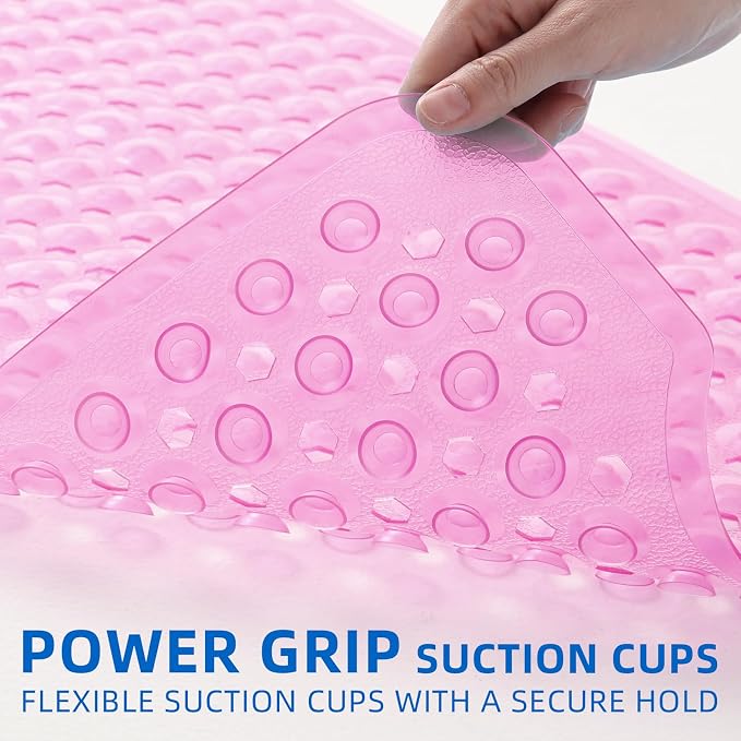 ZHICHENG Bath Tub and Shower Mats, Non-Slip 39 x 16 Inch Extra Long Bath Mat, Machine Washable Bathtub Mat with Drain Holes, Suction Cups for Bathroom (Color Red)