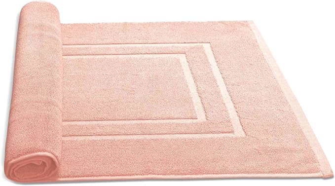 Feather & Stitch 2 Piece Towel Like Bath Mats (30x21 Inch) 100% Cotton Terry Bath Mats, Bathroom Shower Floor Mats [NOT A Bathroom Rug], Soft Absorbent Washable Mats - Pale Peach