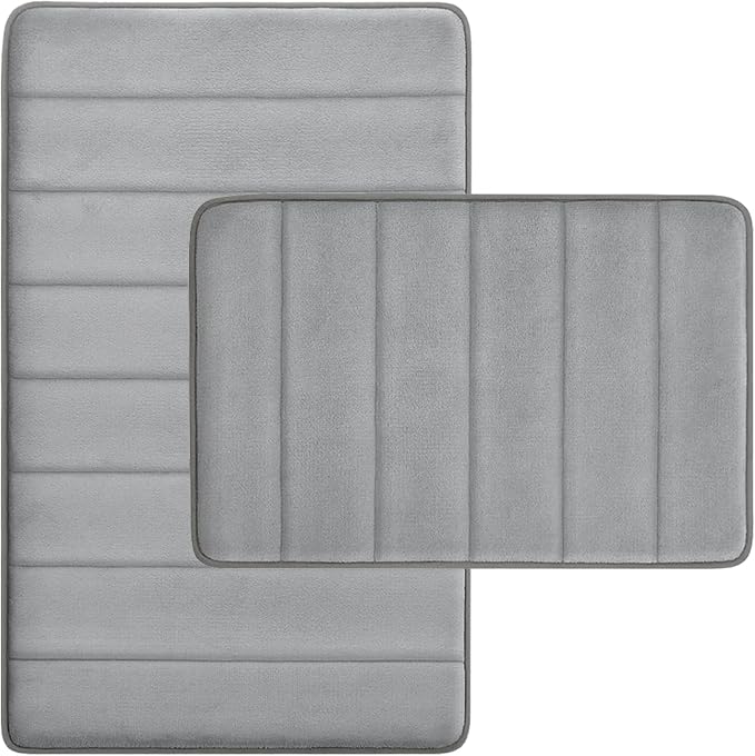 RUN HELIX Bathroom Rugs Set 2 Piece Memory Foam Bath Non-Slip Bath Mat,Washable Room Mats,Absorbent Shaggy Rugs Super Soft Kitchen Mats, Batroom Carpets for Bathroom,Tub,Shower Home Decor（Light Gray）