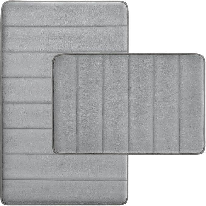 RUN HELIX Bathroom Rugs Set 2 Piece Memory Foam Bath Non-Slip Bath Mat,Washable Room Mats,Absorbent Shaggy Rugs Super Soft Kitchen Mats, Batroom Carpets for Bathroom,Tub,Shower Home Decor（Light Gray）