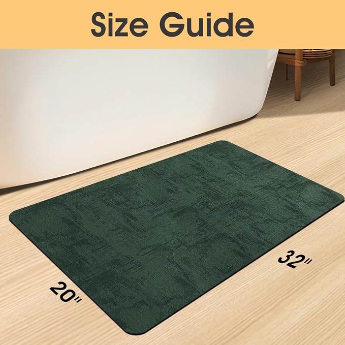 ACCUMTEK Non Slip Bath Mat, Thin Bathroom Rugs Fit Under Door, Quick Dry Bath Mats, Machine Washable Bath Rugs for Bathroom, Bathtub & Kitchen, Bathtub, Deep Green/Marble/32 x20