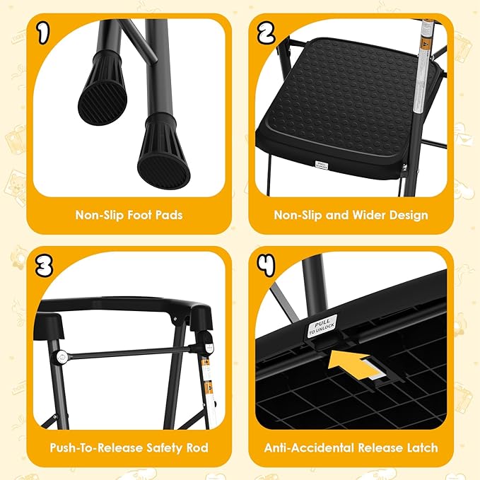 HBTower Kids 2 Steps Step Stool,Toddler Tower for Kitchen Counter Learning,Toddler Kitchen Stool Helper with Anti-Drop Safty Railing Kids Standing Folding Stepper(Black)