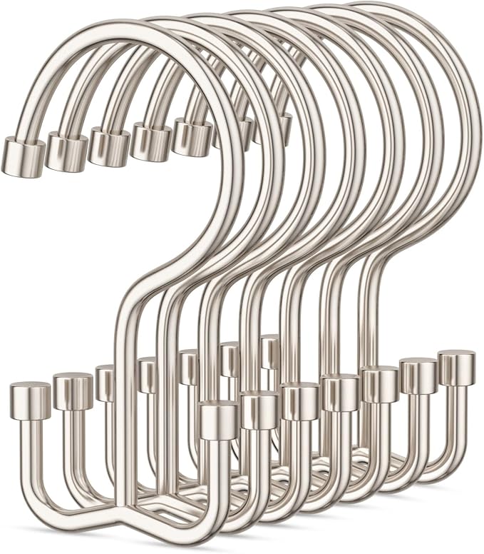 Goowin Shower Curtain Hooks, Shower Curtain Rings, Metal Shower Curtain Hangers Rust Proof, Double Glide Shower Rings for Curtain, Simple Shower Hooks for Shower Curtain, Nickel, 12 Pack-Cylinders