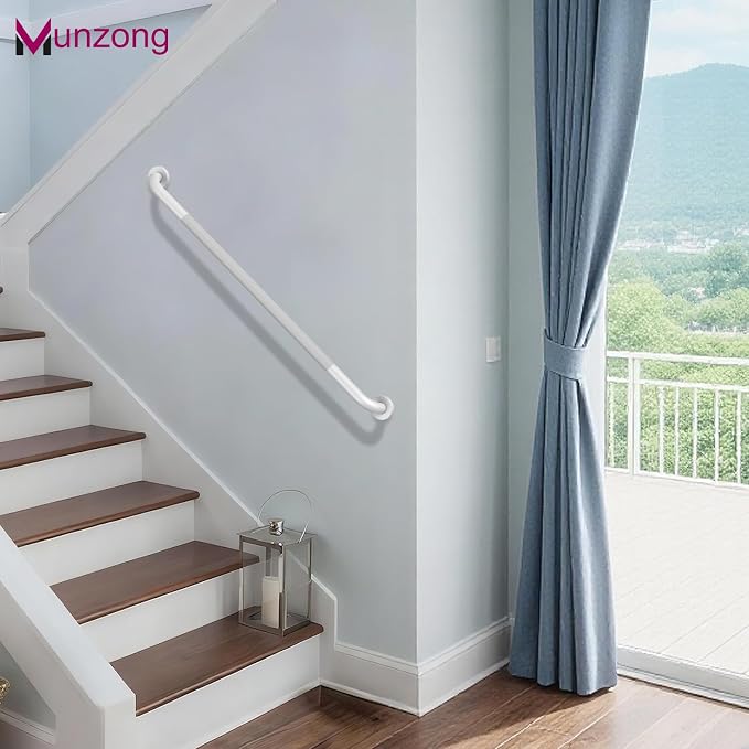 3 Pack Anti Slip Shower Grab Bar for Commercial, Munzong 18" 36" 42" White Bathroom Grab Bar Bundle,1.25" Diameter Handicap Balance Bar,Stainless Steel Safety Hand Rail for Elderly Assist Bath Handle