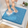 HITSLAM Shower Mat Anti Slip, Square Bath Mat for Tub Non Slip with Suction Cups and Drain Holes, 21x21 Inch Bathroom Shower Stall Floor Mat, Machine Washable, Soft on Feet, Blue