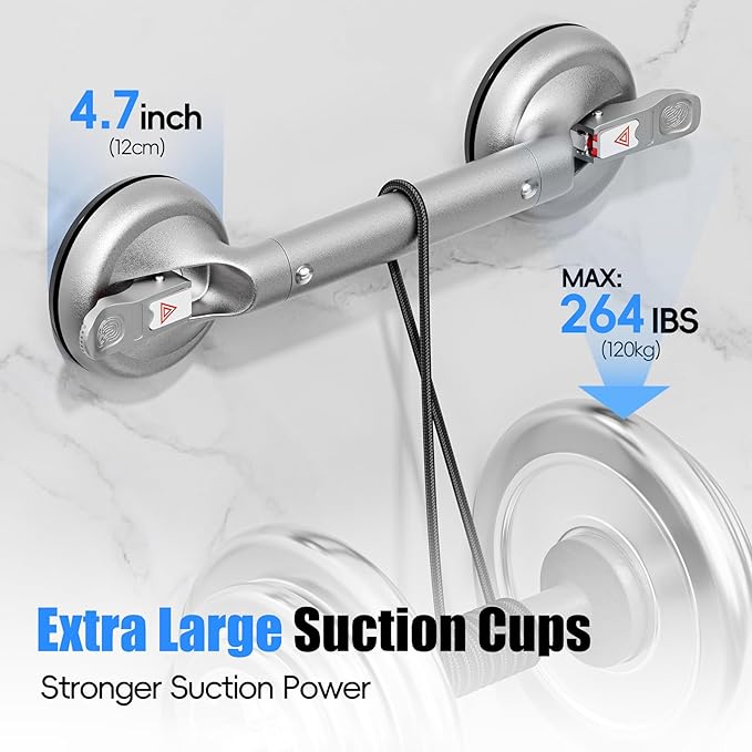 SPECILITE 17 Inch Grab Bars for Bathtubs and Showers, Seniors Handles for Elderly Strong Suction Handicap Safety Handrail for Bathroom Toilet Tiles Glass Gray Silver