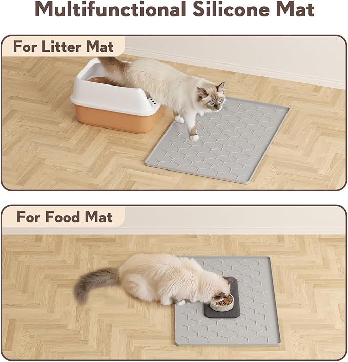 Garoopion Cat Litter Box Mat, Silicone Kitty Litter Mat, 24" X 16" Waterproof Silicone Pad for Floor, Light Gray