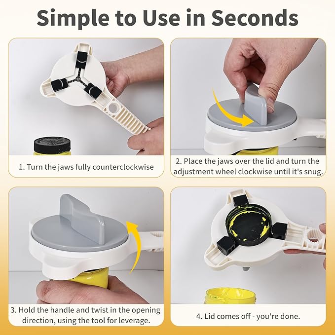 4-in-1 Jar Opener for Weak Hands, Adjustable Lid Opener with Silicone Grip Pad, Easy Open Kitchen Tool for Seniors, Bottles, Caps & Jars