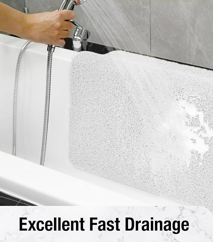 HITSLAM Square Shower Stall Mat, 21 x 21 Inch Non Slip Bath Mat for Tub, Soft PVC Loofah Bathtub Mats, Quick Drying Bathroom Shower Mat Anti Slip, Soft on Feet, White