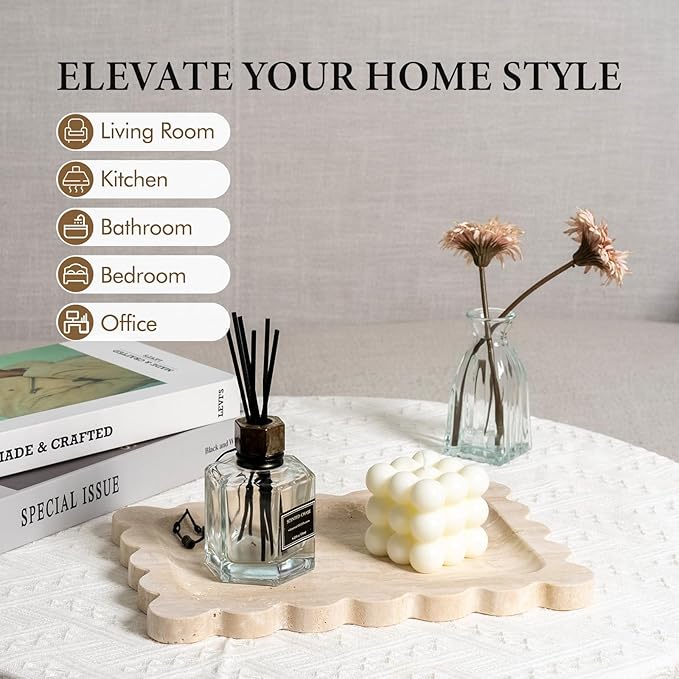 Koville Scalloped Marble Tray, 11"x8" Natural Marble Vanity Tray for Countertop Bathroom Kitchen Dresser, Natural Stone Tray for Jewelry Perfume Home Decor, Decorative Catchall Trays
