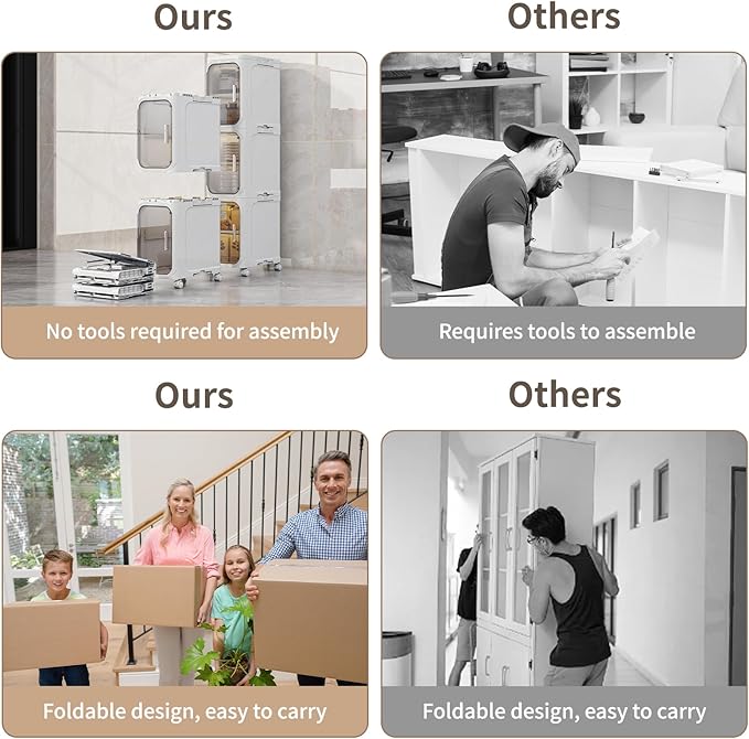 5-Tiers Slim Bathroom Storage Cabinet, Foldable Storage Cabinets,Narrow Bathroom Storage,Movable Bathroom Storage Organizer for Small Spaces,Bathroom,Kitchen,Laundry,White