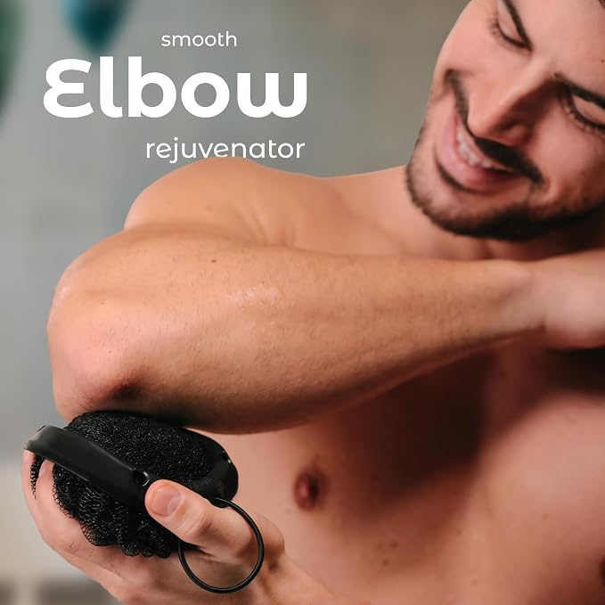 MainBasics Shower Tool Duo 2-1 Shower Loofah Sponge and Exfoliating Body Scrubber (2 Pack, Black)