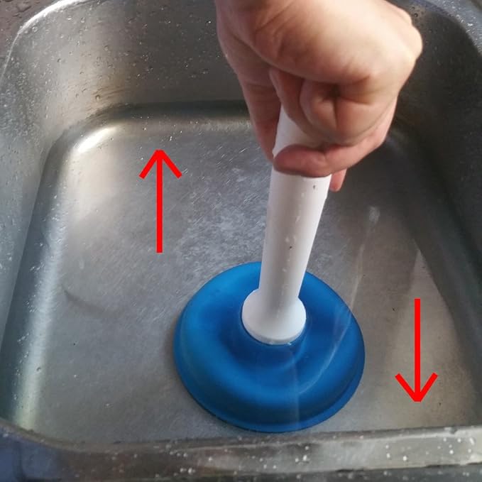 NewFerU Drain Plunger, Small Hand Force Plumber Helper, Little 4 inch Cup Clog Remover, Tiny Rubber Unclogger in 9" Short Handle for Kitchen Sink, Bathroom Toilet, Shower Bath Tub (Blue)