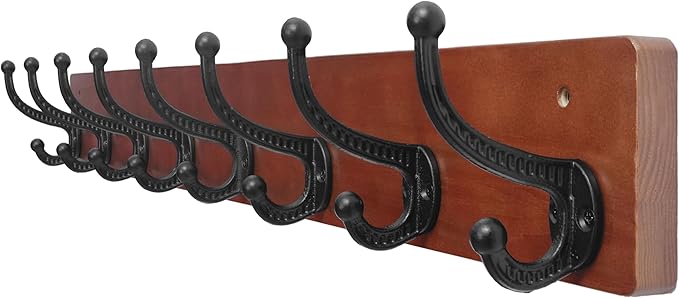 WEBI Rustic Coat Rack Wall Mount,35.43" Long 8 Cast Iron Coat Hooks Wall Mounted,Heavy Duty Wood Wall Coat Hanger Hooks for Hanging Coats,Jacket,Clothes,Backpack,Farmhouse,Cherry