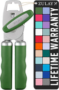 Zulay Kitchen Heavy Duty Stainless Steel Can Opener Manual with Bottle Opener - Rust Proof Manual Can Opener With Turn Knob & Comfy Soft Grip Handles - Artichoke Green