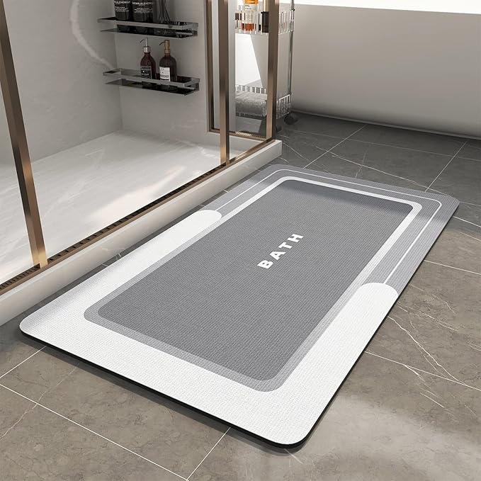 MontVoo-Bath Mat-Bath Mat Rug Non Slip Super Absorbent Stain Resistant Quick Dry Thin Bathroom Rug-Bath Mats for Bathroom Floor Bathtub Vanity-Bathmat Bath Rug Easy Care 17"x35" Grey