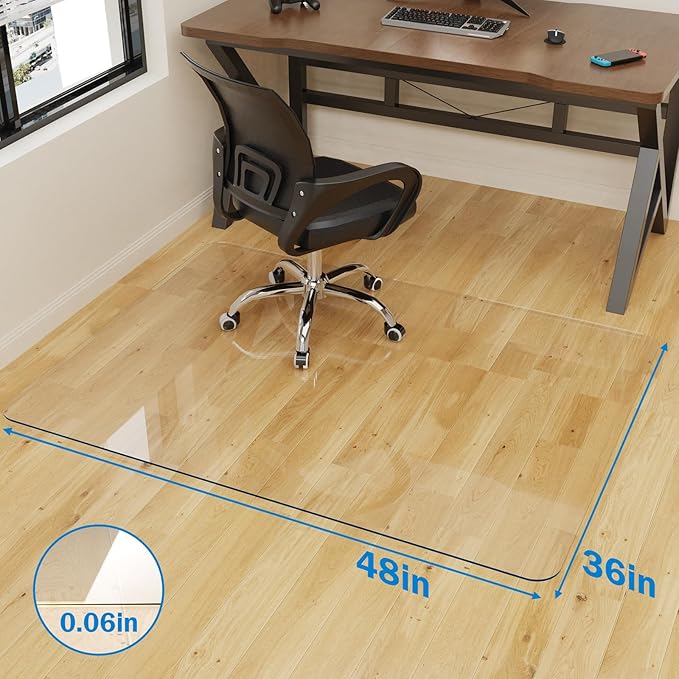 Placoot Crystal Clear Office Chair Mat for Hardwood Floors,48'' x 36'' - Upgraded PVC Transparent Desk Chair Mat Floor Mats Wood/Tile Protection Mat for Office Home