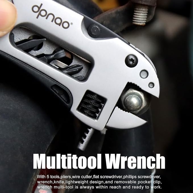 Multitool Wrench adjustable tool/5-in-1 stainless steel multifunctional pocket tool/cross wrench/screwdriver/pliers/portable folding knife with protective cover,outdoor camping,men's Christmas gift