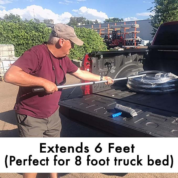 GRAB-IT 6 ft Truck Cargo Retriever | Heavy Duty Grabber Reach Tool - 110 Pound Pull | Includes Vehicle Debris and Snow Broom | Rust Resistant Aluminum and Stainless Steel (Pole, Hook & Broom)