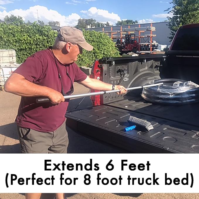 GRAB-IT 6 ft Truck Cargo Retriever | Includes Cargo Net Organizer Plus Vehicle Debris and Snow Broom | Heavy Duty Grabber Reach Tool - 110 Pound Pull | Rust Resistant Aluminum and Stainless Steel