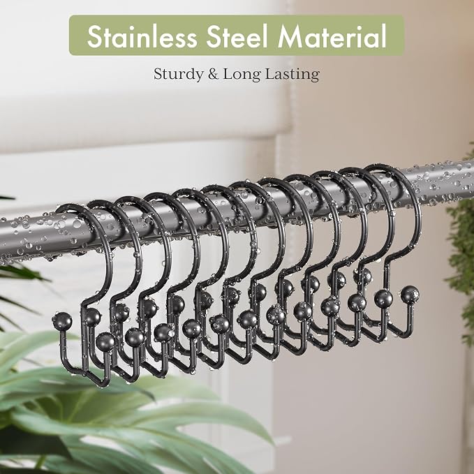 Amazer Shower Curtain Hooks, Black Stainless Steel Shower Hooks for Bathroom Shower Curtain Rod, 12pcs