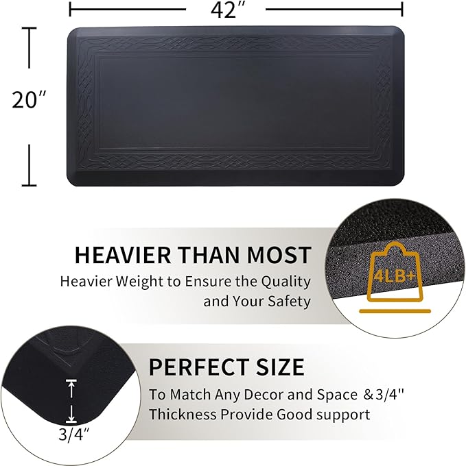 20 x 42 Inch Extra Support Anti Fatigue Comfort Kitchen Mat, Waterproof Long Kitchen Runner, Non-Slip Standing Desk Mat, Commercial Pads for Offices, Home, Garages (Bordeaux Black, 20'' x 42'')