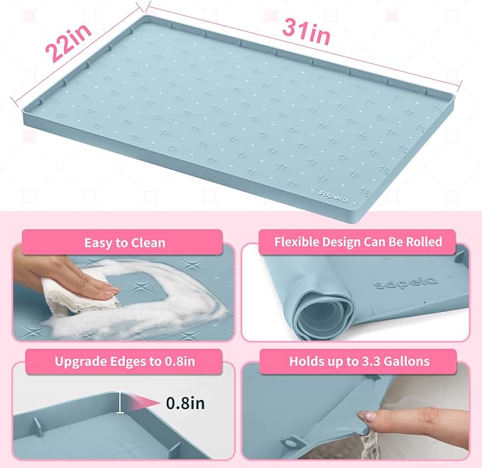 Sdpeia Under Sink Mat 31"×22" Waterproof Silicone Cabinet Liner & Sink Protector for Kitchen & Bathroom, Multi-Purpose Organizers Tray for Pets, Laundry, Cat Litter Mat