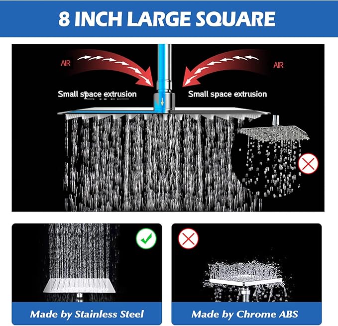 Shower Head,8”Rain Shower Head with Handheld Spray Combo with 11'' Angle Adjustable Extension Arm/Flow Regulator/Shower System,High Pressure Rainfall Shower Head Bathroom,Chrome