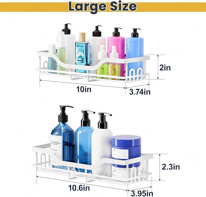 OMAIRA 3-Pack Shower Caddy with Soap Holder, Adhesive Rustproof No-drill Strudy Loading Inside Shower Organizer Shelves Rack Storage Bathroom Organization for Smooth Wall Glass Tile, White (Large)