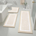 Pauwer Bathroom Rugs Sets 3 Piece Bathroom Shower Rugs with U-Shaped Contour Toilet Mat Absorbent Microfiber Plush Bath Mats Non Slip Bath Rugs Machine Washable Shaggy Bath Floor Mats, Light Beige