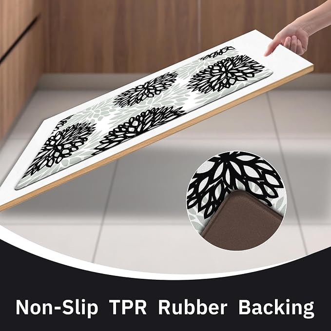 Cushioned Anti-Fatigue Kitchen Mats for Floor – Non-Slip Waterproof Memory Foam Runner, Extra Wide & Long, Comfortable Standing Mat for Kitchen, Sink, Office, Laundry, Black Gray