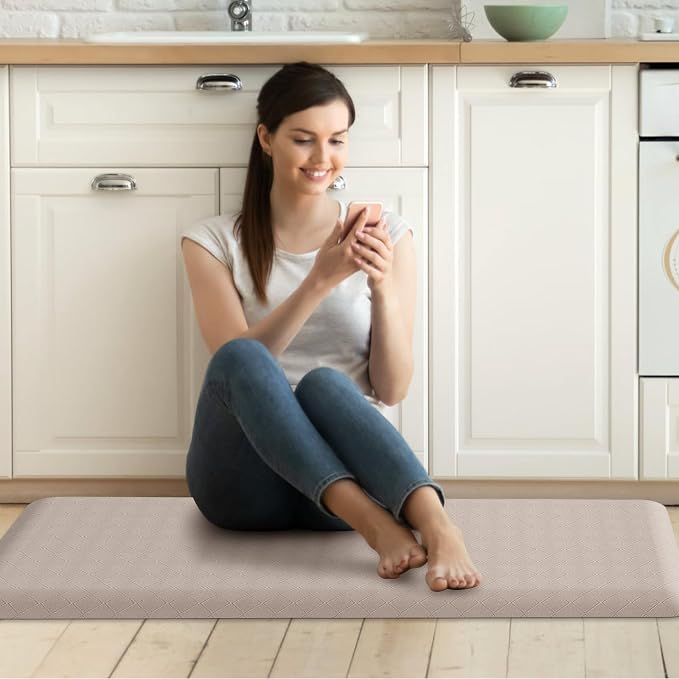 HappyTrends Anti-Fatigue Floor Mat - 4/5 Inch Thick, Waterproof Non-Slip, Heavy Duty Ergonomic Comfort Mat for Kitchen, Office, Sink, Laundry (22"x54", Khaki)
