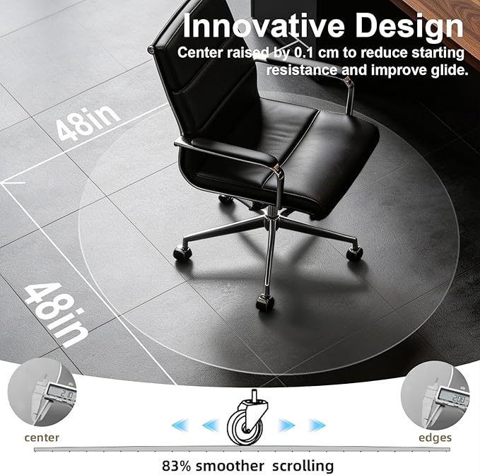 Plastic Chair Mat for Hard Floors, Heavy Duty Anti-Slip Clear Mats Wood/Tile Protector for Rolling Chair, Home & Office Use (48" x 48" Round)