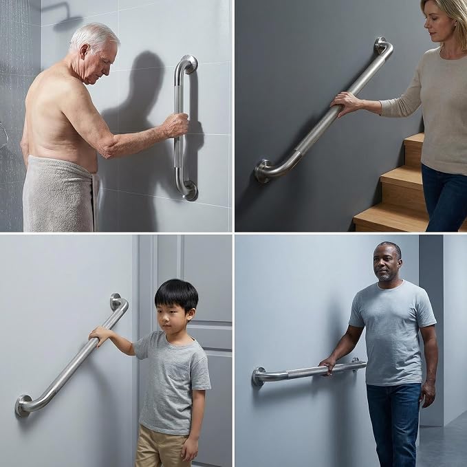 24 Inch Brushed Nickel Stainless Steel Handrail,1.25 inch Diameter, Safety Grab Bars for Wall, Handicap Grab Bars for Bathroom, Shower, Toilet, RV Handrail, Stair Railing Indoor & Outdoor