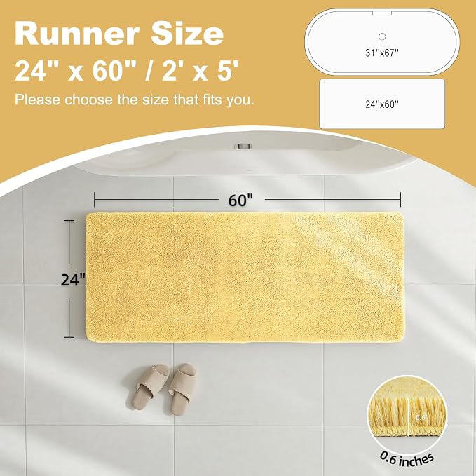TYUU Bathroom Runner Rug, Ultra Soft Long Bath Mat Machine Washable Super Absorbent Quick Dry Bathroom Runner Rugs 24 x 60 Non Slip, Yellow 24" x 60"