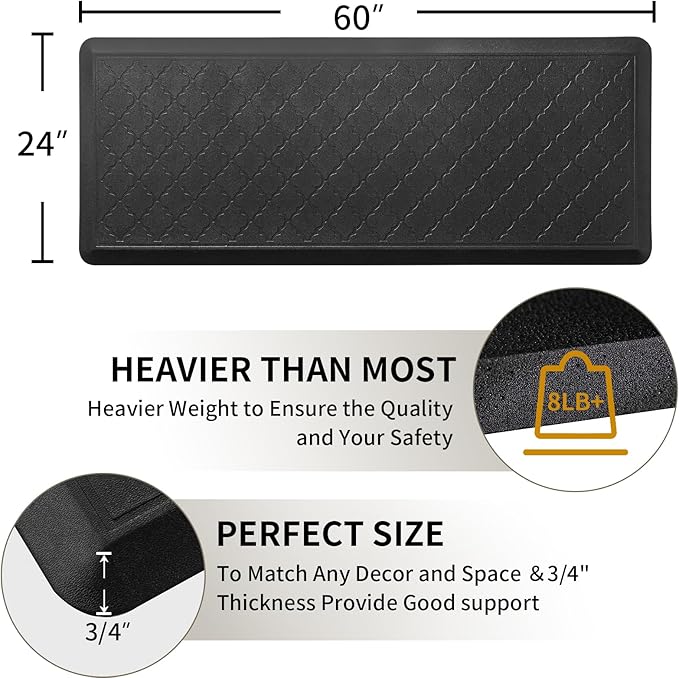 24 x 60 Inch Extra Support Anti Fatigue Comfort Kitchen Mat, Waterproof Long Kitchen Runner, Non-Slip Standing Desk Mat, Commercial Pads for Offices, Home, Garages (Barcelona Black, 24'' x 60'')