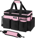 SCAVATA Wearable Cleaning Caddy Bag, Cleaning Caddy Supplies Organizer with Handle & Shoulder Straps for Housekeepers, Under Sink & Car Cleaning Tool Organizers with 4 Foldable Divider (SweetPink)