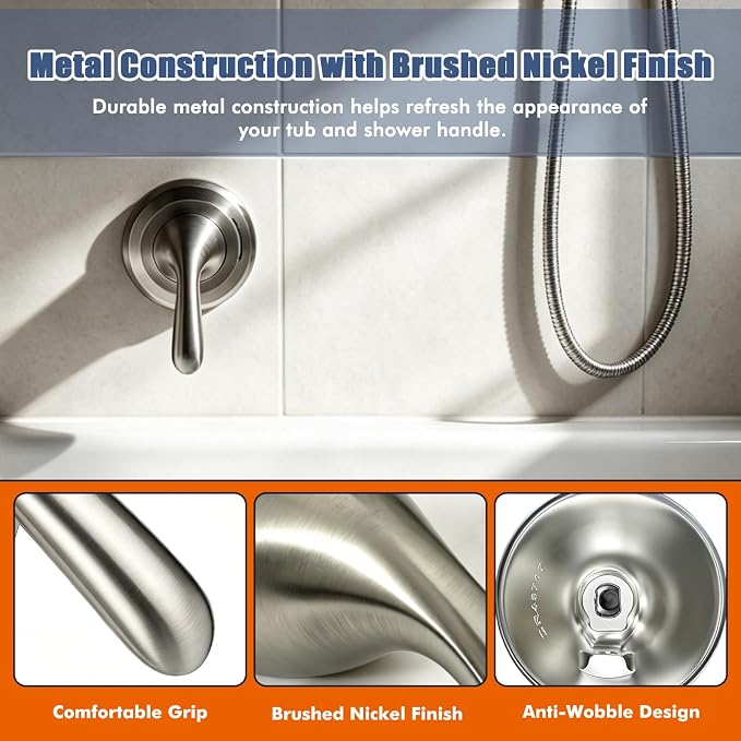 RP48717 Shower Handle Replacement, Compatible with Delta 13/14 Series Tub and Shower Faucet, Single Handle Tub Shower Faucet Handle, Brushed Nickel Finish